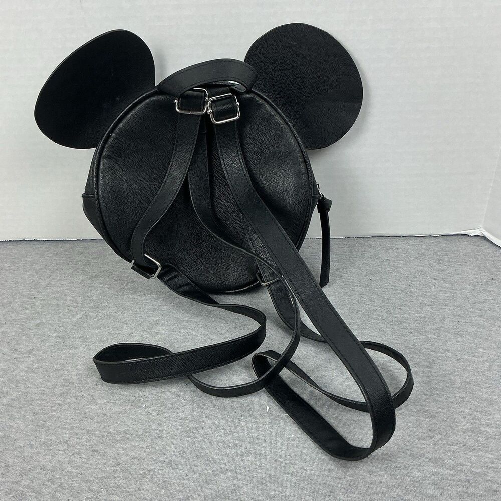 Disney Mickey Mouse Mini Backpack Black Faux Leather Ears Embossed Face - Picture 2 of 7